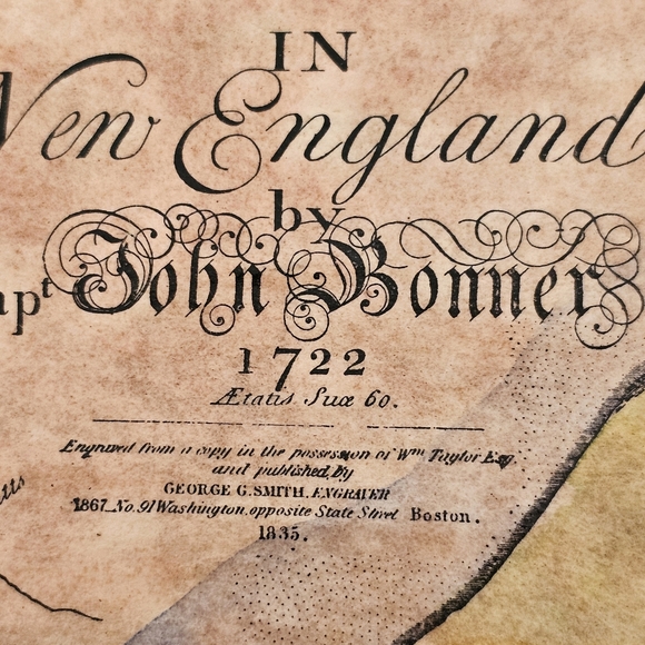 1835 Antique Primitive Map Wood Board Town of Boston New England By John Bonner - Picture 9 of 16